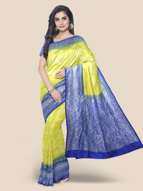 

KLM Fashion Mall Yellow & Blue Woven Design Banarasi Saree