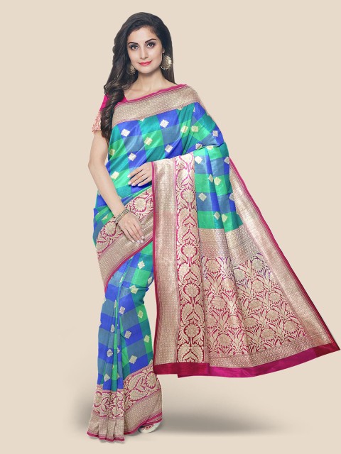 

KLM Fashion Mall Blue & Green Woven Design Banarasi Saree