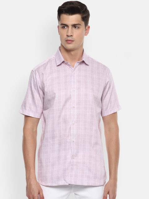 

V Dot Men Pink & White Slim Fit Checked Casual Shirt
