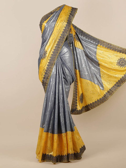 

Pothys Grey & Yellow Woven Design & Embellished Saree