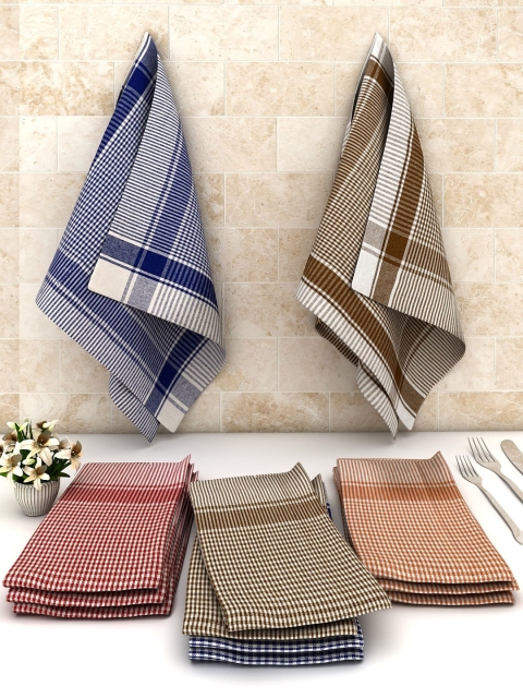 

Athom Trendz Pack Of 12 Multi-colored Checked Cotton Cleaning Cloth, Blue