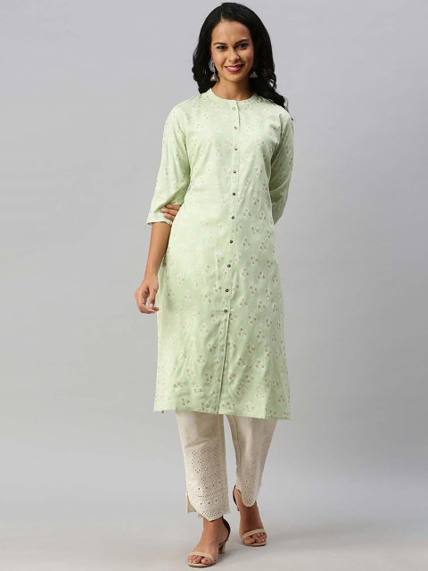 

Soch Women Lime Green & White Floral Print Straight Kurta