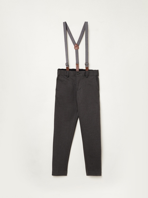 

Fame Forever by Lifestyle Boys Charcoal Grey Slim Fit Solid Cotton Regular Trousers