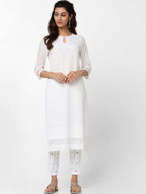

Naari Women White Ethnic Motifs Embroidered Kurta