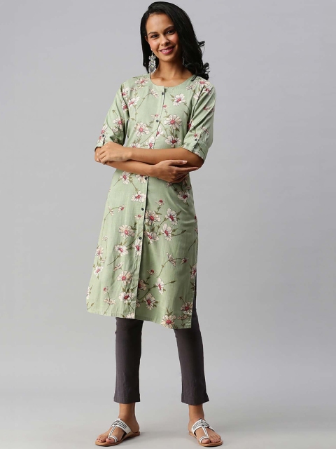 

Soch Women Green & White Floral Printed Floral Kurta