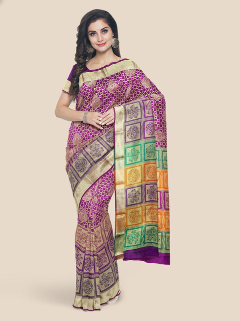 

KLM Fashion Mall Purple & Golden Woven Design Kanjeevaram Saree