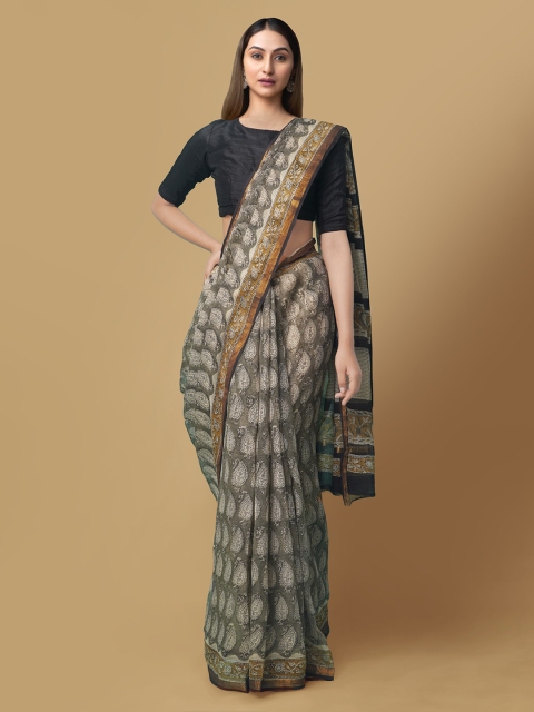 

Unnati Silks Grey Pure Cotton Printed Bagru Saree