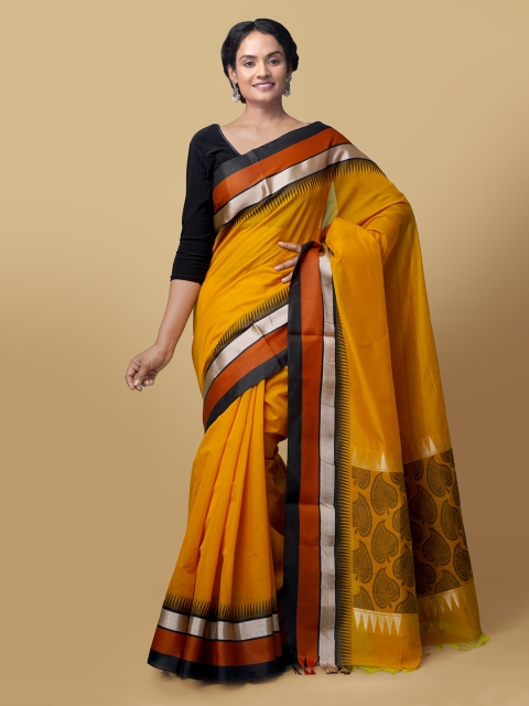 

Unnati Silks Yellow Solid Silk Cotton Saree