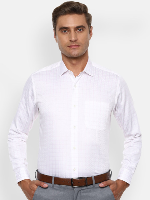 

Peter England Men White & Pink Regular Fit Cotton Checked Formal Shirt
