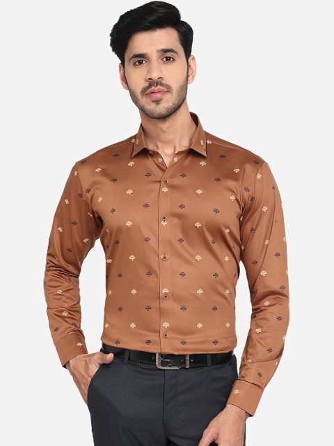 

JB STUDIO Men Brown & Beige Pure Cotton Slim Fit Printed Semi-Formal Shirt