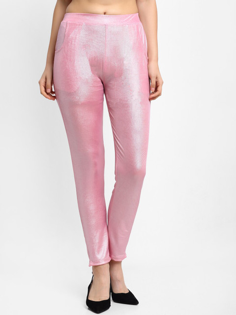 

NEUDIS Women Pink Solid Shimmer Skinny-Fit Ankle-Length Treggings