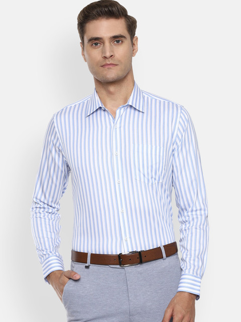 

Van Heusen Men White & Blue Pure Cotton Slim Fit Striped Formal Shirt