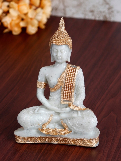 

eCraftIndia Gold & White Dotted Meditating Buddha Handcrafted Figurine Showpiece
