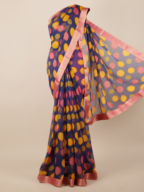 

Pothys Navy Blue & Pink Polka Dot Print Saree