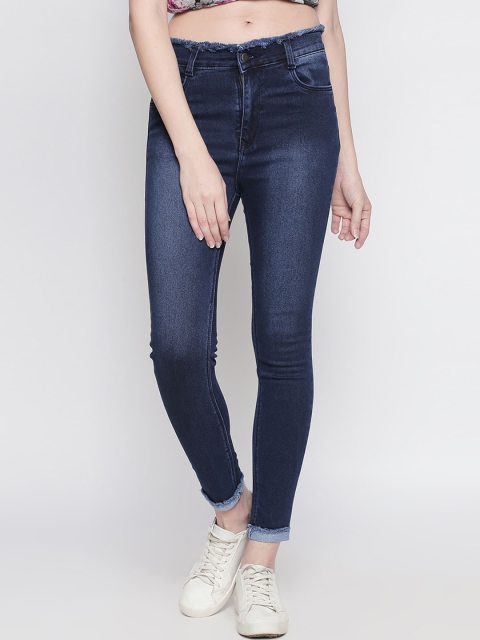 

fungus Women Navy Blue Solid Slim Fit Cropped Jeans
