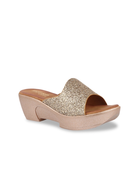 

Shoetopia Women Gold-Toned Embellished Peep Toes