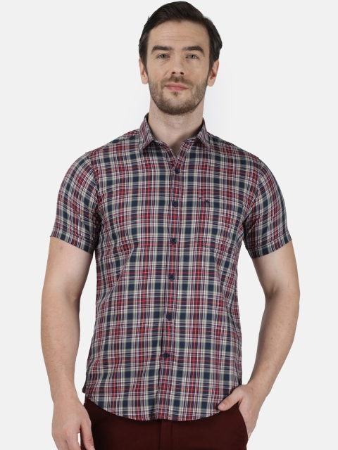 

Monte Carlo Men Navy Blue & Red Regular Fit Checked Casual Shirt