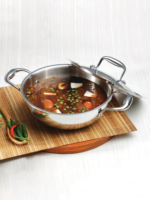 

Vinod Silver-Toned Triply Induction Friendly Stainless Steel Kadai with Lid