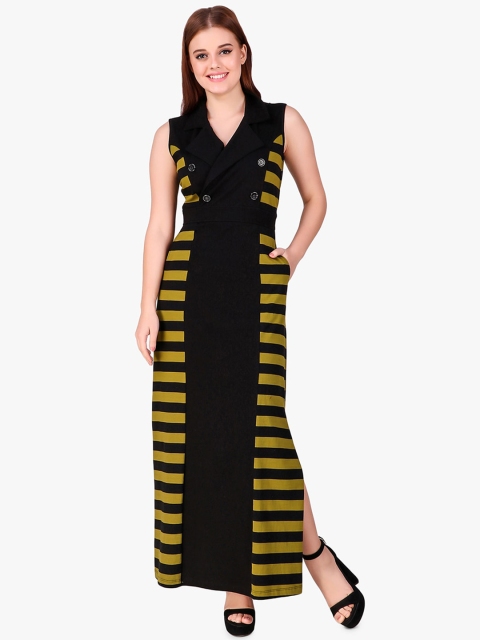 

Texco Women Olive And Black Striped Maxi Dress