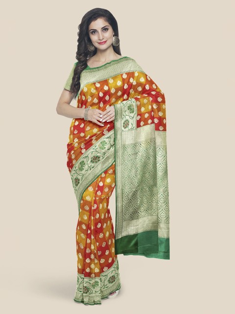 

KLM Fashion Mall Red & Yellow Woven Design Banarasi Saree