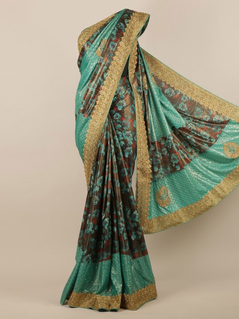 

Pothys Green & Brown Poly Chiffon Printed Saree