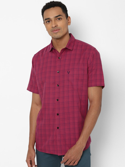 

Allen Solly Men Pink & Blue Slim Fit Checked Pure Cotton Casual Shirt