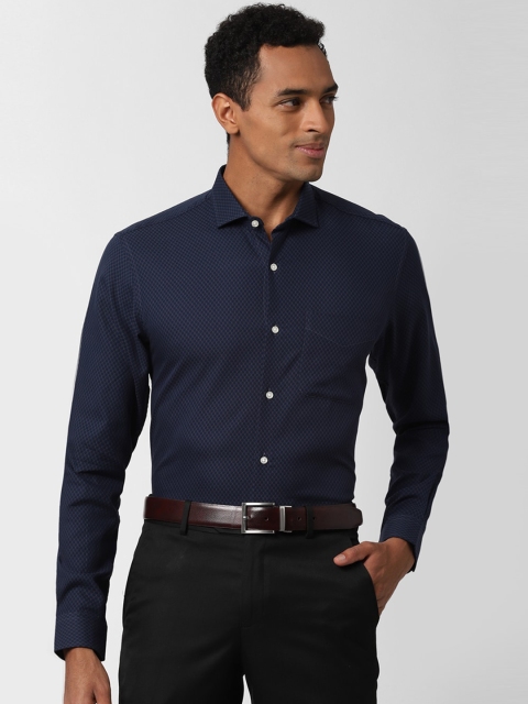 

Peter England Men Navy Blue & Grey Self Design Regular Fit Cotton Casual Shirt