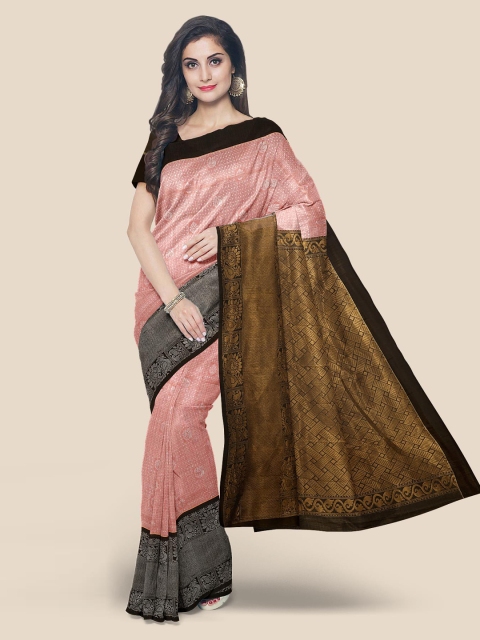 

KLM Fashion Mall Pink & Golden Woven Design Chanderi Saree