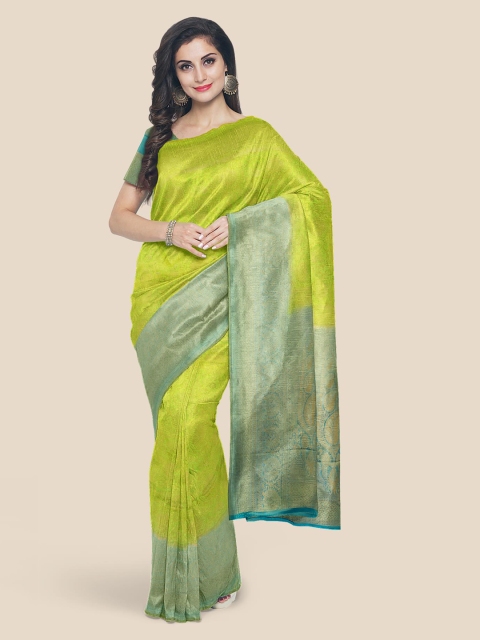 

KLM Fashion Mall Womens Green Woven Design Zari Silk Blend Banarasi Saree