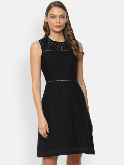 

Van Heusen Woman Black Self Design A-Line Dress