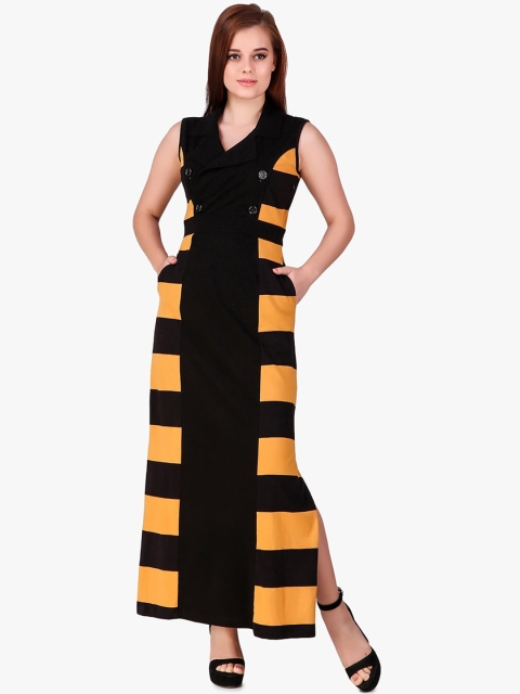 

Texco Women Mustard And Black Striped Maxi Dress