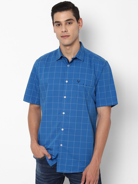 

Allen Solly Men Blue Slim Fit Checked Pure Cotton Casual Shirt