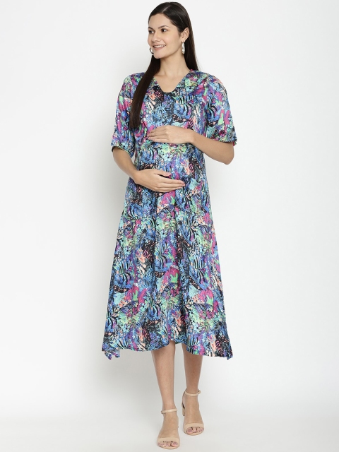 

The Vanca Women Blue Printed A-Line Dress