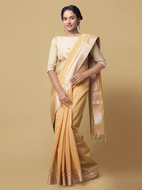 

Unnati Silks Beige Silk Cotton Solid Bhagalpuri Saree