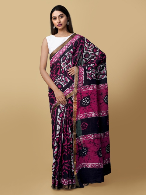 

Unnati Silks Black & Pink Pure Cotton Printed Patola Saree