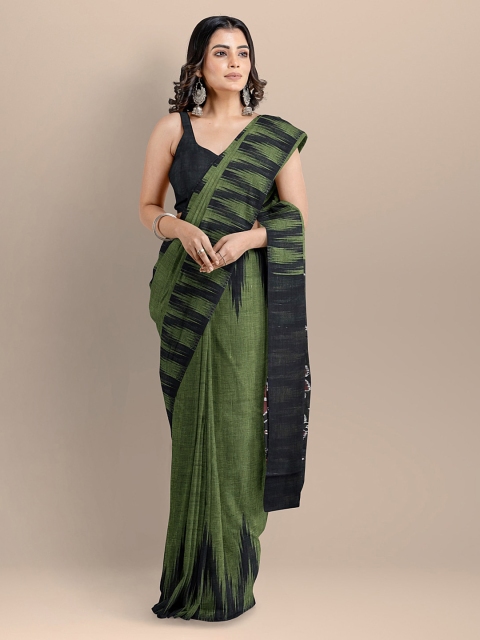 

BharatSthali Green Pure Cotton Solid Sambalpuri Saree