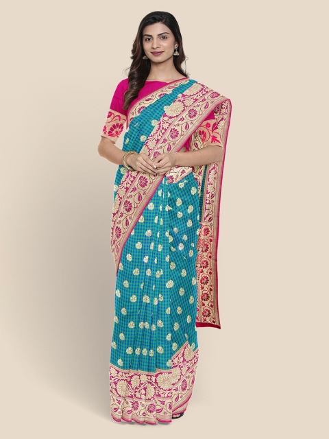 

KLM Fashion Mall Blue & Cream-Coloured Woven Design Banarasi Saree