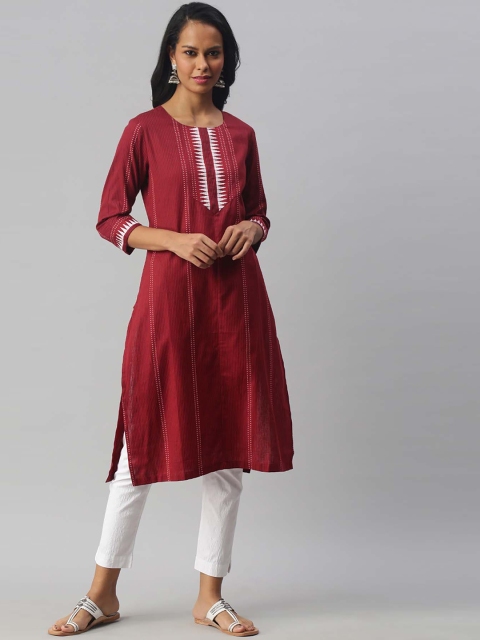 

Soch Women Maroon & White Striped Kurta