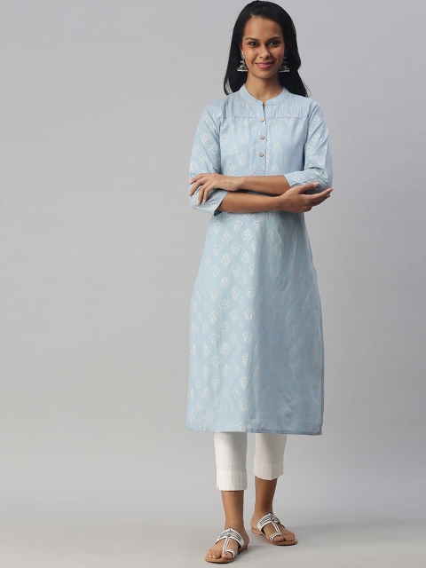 

Soch Women Blue & White Ethnic Motifs Printed Kurta