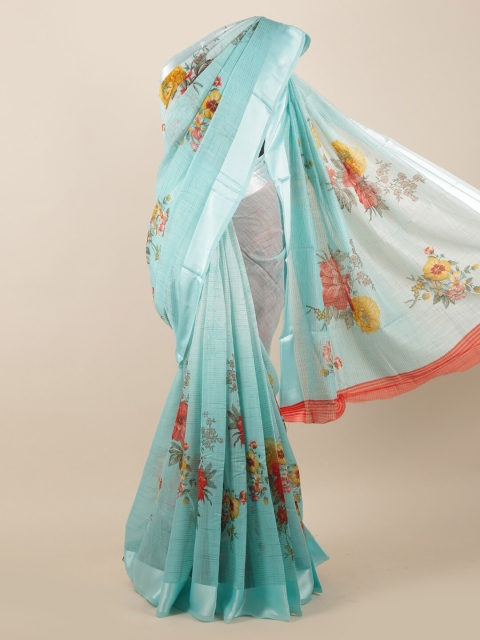

Pothys Blue & Orange Floral Print Saree