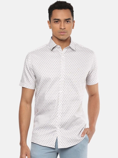 

V Dot Men White & Brown Pure Cotton Slim Fit Printed Casual Shirt