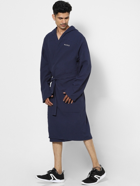 

WATKO By Decathlon Men Solid Blue Swimming Bathrobe, Navy blue