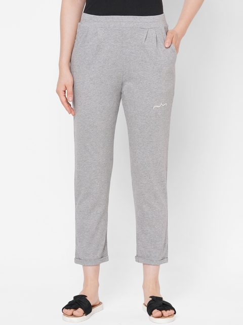 

Mystere Paris Women Grey Melange Solid Stylish Cropped Cotton Lounge Pants