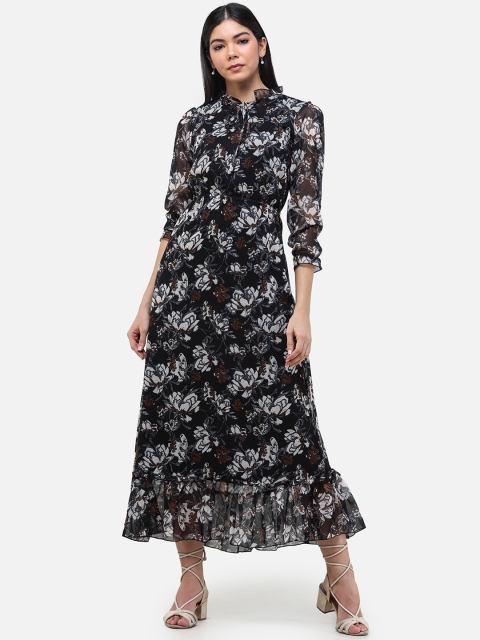 

DECHEN Women Black & White Printed Maxi Dress