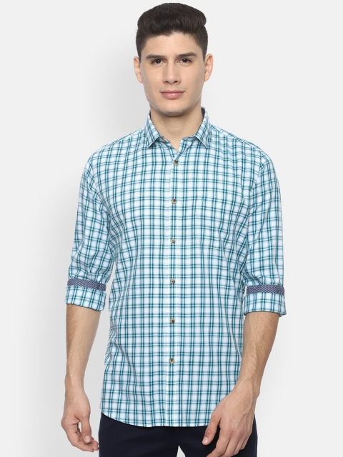 

Van Heusen Sport Men Teal Green & White Slim Fit Checked Casual Shirt