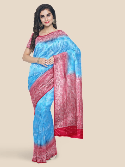 

KLM Fashion Mall Blue & Red Woven Design Banarasi Saree