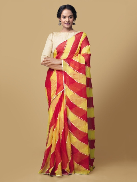 

Unnati Silks Red & Yellow Pure Chiffon Woven Design Bhagalpuri Saree