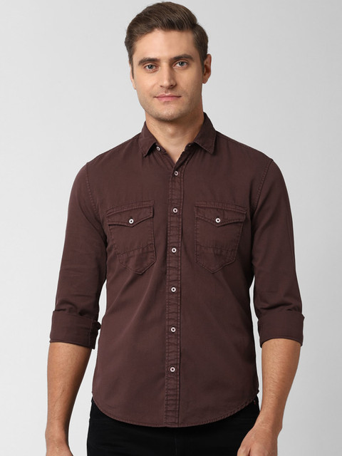 

Peter England Casuals Men Brown Slim Fit Solid Pure Cotton Casual Shirt