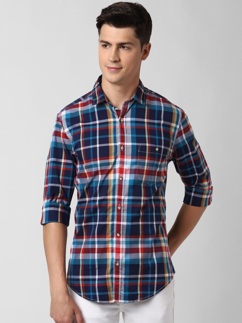 

Peter England Casuals Men Navy Blue & White Slim Fit Checked Casual Shirt
