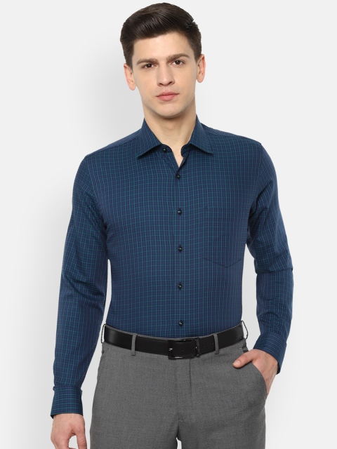 

Van Heusen Men Blue & Green Pure Cotton Slim Fit Checked Formal Shirt